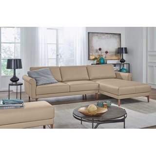 hülsta sofa Ecksofa hs.450, Armlehne Schnecke modern Landhaus, Breite 262 cm, Fuß Nussbaum beige