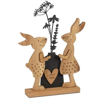 2 Hasen Holz + Vase Blumen Metall 30 cm Hasenpaar formano 587268 Deko-Objekt