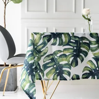 Tischdecke Mit Monstera-palmenmuster, Grüne Blätter, Rechteckig, Landhausstil, Waschbarer Stoff, Pflegeleicht, Fleckenabweisend, Wasserdicht (140 × 250 Cm)