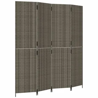 vidaXL Paravent 4-TLG., Raumteiler Faltdesign Stahlrahmen, Trennwand Sichtschutz für Innen Außen, Spanische Wand Raumtrenner, Grau Poly Rattan