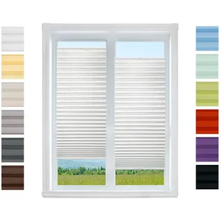 Plissee Rollo NACH MAß Klemmfix ohne Bohren - TOP QUALITÄT Pearl Stoffkollektion | Easyfix klemmträger Faltrollo Jalousie Sichtschutz, Sonnenschutz für Fenster (Weiß, B: 61-70cm, H: 111-130cm)