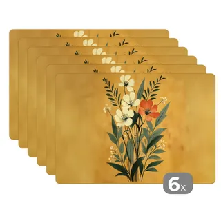 MuchoWow Platzset Blätter - Blumenstrauß - Gelb, (6-St), Platzsets, Tischset, Abwaschbar, Tischsets, Platzdeckchen