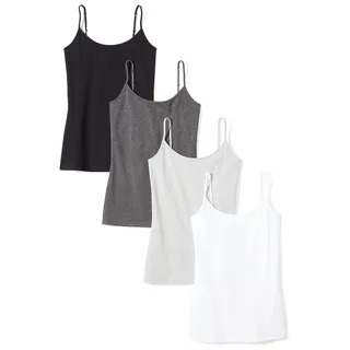 Amazon Essentials Damen Slim Fit Camisole 4er Pack, Black/Charcoal Heather/Light Grey Heather/White, M