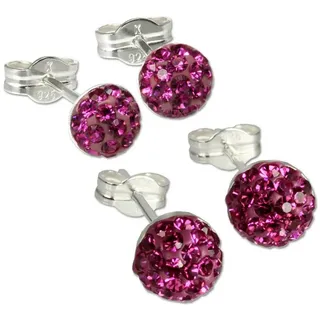 SilberDream Schmuckset SilberDream Set Ohrstecker Halbkugel 5,7mm (2-tlg., Schmucksets), Damen Schmucksets aus Silber, Zirkonia, Farbe: silber, pink, Halbkugel silberfarben