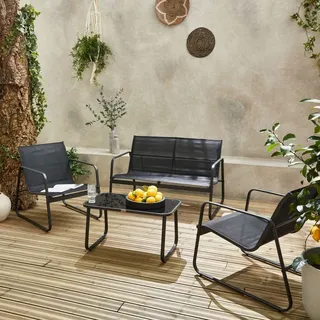 sweeek Gartenset aus Metall und Textilene für 4 Personen, schwarz, Modernes Design