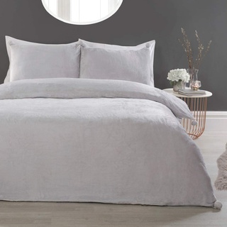 Sleepdown Bettwäsche-Set mit Kissenbezügen, flauschig, superweich, pflegeleicht, einfarbig, Flanell, 135 x 200 cm, silberfarben, Fleece, Silber, Einzelbett