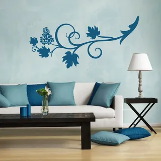 Wandtattoo für Ihr Wohnzimmer 600055-58x28 cm~ Weinranke, Weintrauben, Blumenranke, Wein ~ Wandaufkleber Aufkleber für die Wand, Tapetensticker aus Markenfolie, 32 Farben wählbar