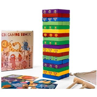 all Kids United Lernspielzeug »Holz Kinder-Spielzeug Stapelturm« (Wackelturm Stapelspiel mit Tier-Motiven), Montessori Lernspielzeug