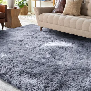 XSIVOD Hochflor Teppich Grau 80x160 cm, Weicher Teppich Wohnzimmer | Waschbarer flauschiger Hochflor Teppich, rutschfeste Matte für Schlafzimmer, Kinderzimmer und Büro, moderner weicher Teppich