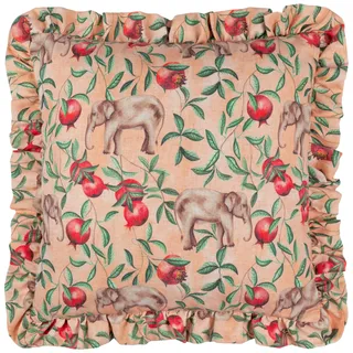 furn. Wylder Tropics Okara Elefanten-Kissen mit Rüschen und Polyesterfüllung – Pfirsich/Leinen – 50 x 50 cm