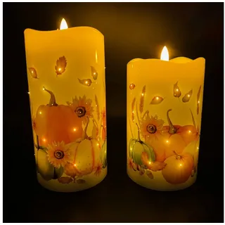 Online-Fuchs LED-Kerze 2 LED-Motivkerzen mit Funkellichtern (Filament Stil) mit Timer (realistische Kerzenflamme, 6-Stunden Timerfunktion), Warmweiß oder Farbwechsel wählbar