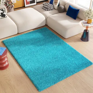 TAPISO Essence Teppich Hochflor Langflor Shaggy Türkis Einfarbig Rechteckig Super Weich Felloptik Schlafzimmer Wohnzimmer ÖKO-TEX 200 x 300 cm