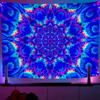 OSVINO Schwarzlicht Wandteppich Mandala 180x230CM Im Dunkeln leuchten Psychedelisch Boho Tapisserie Bunte Kulisse Böhmische Raumdekoration Hippie Wandplakate für Schlafzimmer