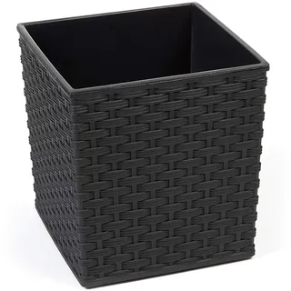 HappyFlower MultiProject Quadrat Blumentopf Rattan Optik aus Kunststoff 4 Größen 5 Farben (19 cm x 19 cm/Höhe 19,5 cm, Schwarz)