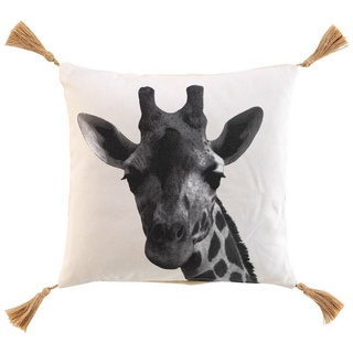 Macosa Home Dekokissen Giraffe weiß schwarz Baumwolle 40x40 cm inklusive Füllung Quasten, Sofakissen Dekokissen Zierkissen grau|weiß