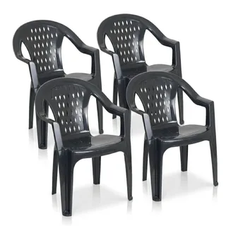 Tomaino - Set mit 4 Gartenstühlen aus Kunststoff, stapelbar - Stühle für den Außenbereich, robust und leicht, mit Drainage, ideal für Terrasse, Balkon, Bar (4, Grün)