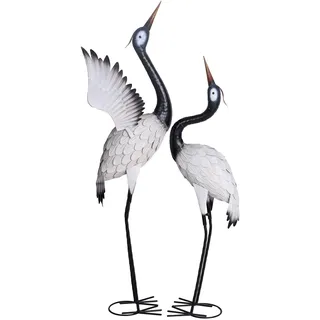 2er Set Gartenfiguren ZWEI KRANICHE Metall 111 & 94 cm Schmiedeeisen asiatisch Japanischer Garten Kranich Figuren Vintage Look Deko für Garten Balkon Terrasse Innenbereich Feng Shui Tierfigur Outdoor