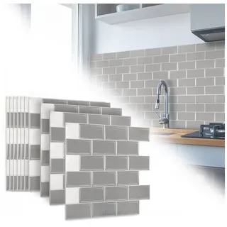 FIVMEN Küchenrückwand 30cmx30cm Fliesenaufkleber Küche PVC Klebefliesen mit Glänzend, Selbstklebendes Wasserdichtes, Wandfliesen Dekor, Grau grau