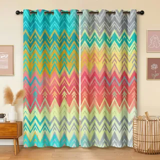 Havenix Farbverlauf Bunt Vorhänge Wohnzimmer Blickdichte Geometrisch Ethno Stil Gardinen mit ösen Thermo Vorhang Gegen Kälte Verdunklungsvorhänge für Schlafzimmer 2er Set H 200 x B 140 cm