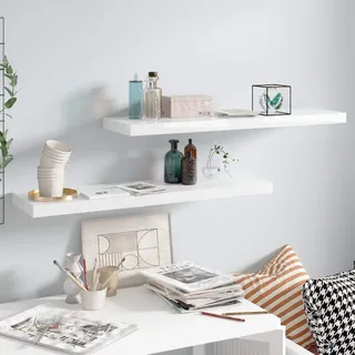 Sufrk Schwebende Wandregale 2 STK. Hochglanz-Weiß 90x23,5x3,8cm MDF Wand Regale Schwebendes Regal Shelves Regale FüR WäNde Regal Deko