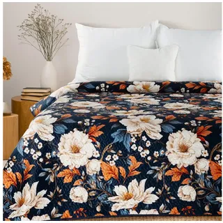 Design91 Bettüberwurf FLOWER Tagesdecke Blumenmuster, Gesteppte Patchworkdecke 170x210 220x240 200x220 bunt 170 cm x 210 cm