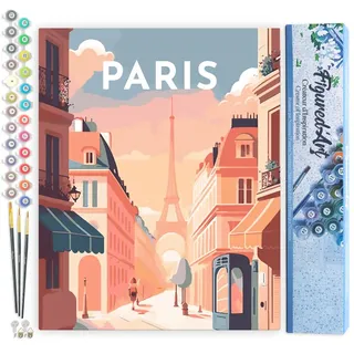 Figured'Art Malen Nach Zahlen Erwachsene Reiseplakat Paris I - Paint by Numbers Basteln DIY Bastelset 40x50cm ohne Holzrahmen