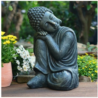 INtrenDU Gartenfigur Schlafender Garten Buddha 44cm, wetterfest für Innen und Außen beige