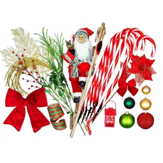Laalu Weihnachtsbaumschmuck-Set, Rot, Grün, Gold, Metall, Kunststoff, Textil, Rund, 55x50x75 cm, Dekoration, Weihnachtsdekoration, Weihnachtsbaumschmuck, Weihnachtskugeln