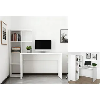 OTTO home Regal-Schreibtisch Triest, Computertisch mit Raumtrenner, Breite 156 cm, Regalelement flexibel montierbar, 6 Fächer, Tischbreite 120 cm weiß