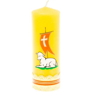 Dekorative Osterkerze mit gelbem Lamm - Symbol der Auferstehung
