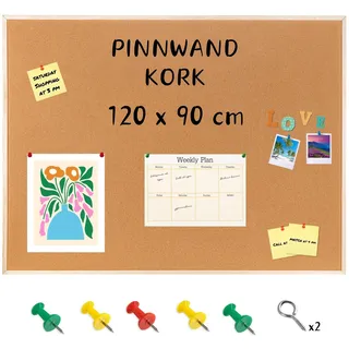Creative Home 120x90 cm (+-2 cm) Große Pinnwand Kork | inkl. 5 Pinwandnadeln | Korkwand Korktafel Holzrahmen Memoboard | Hergestellt in der EU | Ideal für Büro, Schule, Schlafzimmer und Heim