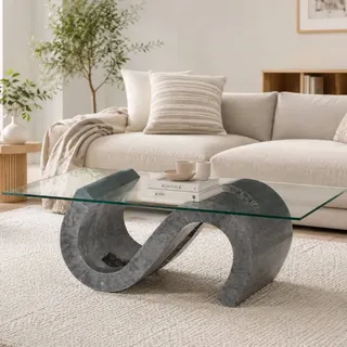 Design Couchtisch aus Stein und Glas S-förmig