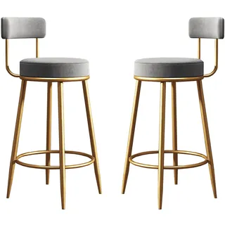 2er Set Barhocker aus Samt, runde Küchenstühle mit Rückenlehne, goldene Metallbeine, hohe Sitzhöhe 65 cm/75 cm, elegante weiße Familienesszimmerstühle, perfekt für Zuhause & Bar