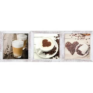 Bild mit Rahmen BÖNNINGHOFF "3er-Set gerahmte Bilder KAFFEE 3x23x23 cm – Deko für Küche & Bar", braun (farbe bild(er): weiß, grau, braun), B:23cm H:23cm T:2cm, MDF, Papier, Bilder, mehrteiliges Bilder-Set, harmonisch aufeinander abgestimmt