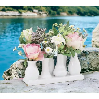 Jinfa Handgefertigte kleine Keramik Deko Blumenvasen Set aus 7 Vasen in weiß