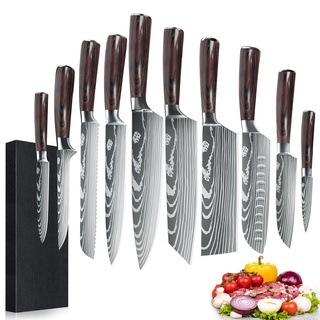 Dfito Messerset, 10-teiliges Küchenmesser Set mit Messerlängen 9,5-20cm Extrem Scharf mit Griffen für Profiköche und Anfänger Gleichermaßen Edelstahl Kochmesser Profi Messer