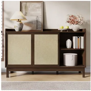 Merax Sideboard Retro Anrichte Wohnzimmerschrank Buffetschrank (1 St., Aufbewahrungsmöbel für Wohn- und Esszimmer), Kommode mit Schiebetüren, 2 Schubladen & offenen Regalen,150x39,5x80cm beige