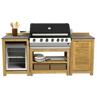 Kingstone Outdoorküchen-Set Cliff/Zoe IV  (4 -tlg., Holz, Schwarz/Braun, Material Rost: Gusseisen, Anzahl Brenner: 6)