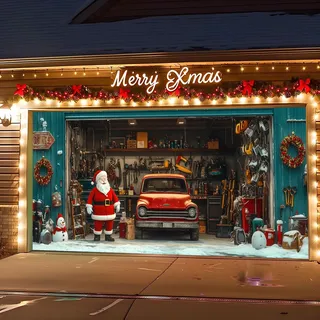Weihnachts-Garagentor-Abdeckung Dekorationen Feiertags-Garagentor-Banner, Winterlicher Weihnachtsmann Schneemann Weihnachts-Garagentor-Wandbild Hintergrund für Outdoor Indoor Zuhause Feiertagsparty