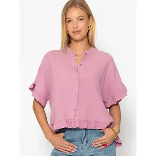 SASSYCLASSY Musselin Bluse mit Rüschensaum in Rosa | Gr.: M