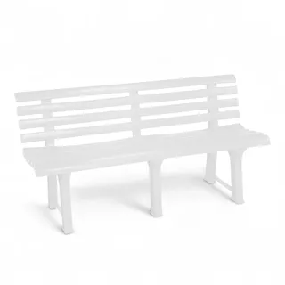 Spetebo Kunststoff Gartenbank 3-Sitzer 145 x 74 cm - weiß - Garten Sitzbank mit Rückenlehne wetterfest 200 kg Belastbarkeit - Outdoor Parkbank Terrassenbank Bank ohne Armlehne für 3 Personen