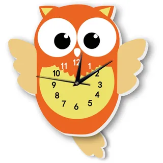 EXQULEG Cartoon Kinder Wanduhr,Uhr ohne Tickgeräusche,Wanduhr aus Holz Lautlos Uhrwerk Wanddeko,Kinderuhr für Kinderzimmer Schlafzimmer Babyzimmer (Eule)