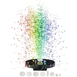Royal Gardineer Solar Wasserspiel: LED-Solar-Springbrunnen, 3 W, 7 Farben, 8 RGB-LEDs, 1.500 mAh, 6 Düsen (Teich Springbrunnen, Teich groß, Set)