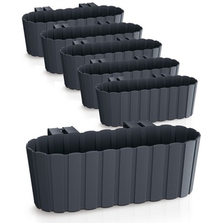 Spetebo Pflanzschale Balkon Blumenkasten mit Halterung 39 x 13 cm (Set, 6 St., Balkon Blumenkästen), Kunststoff Geländer Pflanztopf in anthrazit schwarz
