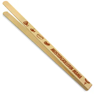 printplanet® - Holz Grillzange mit Meistergrillerin Mama - graviert - Gravierte Holzgrillzange mit Namen - 40 cm Länge