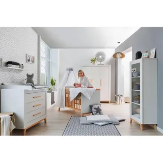 Schardt Babyzimmer Miami White, Weiß, Buche, Holz, Holzwerkstoff, Buche, massiv, 6 Fächer, 3 Schublade(n) Schubladen, DIN EN ISO 14001, in verschiedenen Größen erhältlich,zum Juniorbett umbaubar, Aufbauanleitung im Karton, Lattenrost inklusive, Schlupfsprossen, Babymöbel, Babyzimmer-Sets
