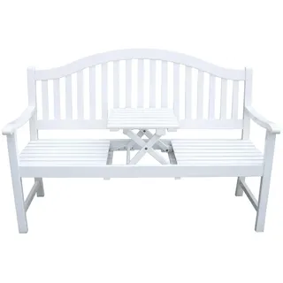 H4L Gartenbank White Washed Eukalyptus Holzbank weiß Sitzbank Gartenmöbel Bank intergrierter Tisch klappbar