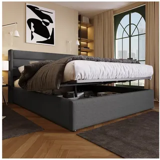MODFU Polsterbett Stauraumbett Doppelbett (Bett Funktionsbett Holzbett Hydraulisch), 160 x 200 cm, Ohne Matratze, Grau grau