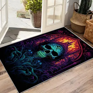 AevuCub Horror Skull Deko, Skelett Teppich 140x200 Kurzflor, Teppich Wohnzimmer Hexerei, Weich rutschfest Waschbare Teppiche, Bettvorleger Schlafzimmer Kinderzimmer