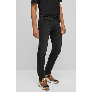 Regular-fit-Jeans BOSS ORANGE "Taber BC-P-1" Gr. 32, Länge 32, schwarz (black) Herren Jeans Regular Fit mit Leder-Badge